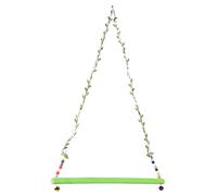 Qalvona Large Bird Pet Swing with Wooden Stand, Green Artificial Leaf, 28.7 Inch Hanging Height - Durable Natural Wood, Engaging Toys with Bells, Ideal for Parrots and Chickens