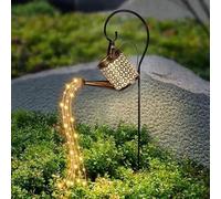 Qamarosa Solar Watering Can Outdoor Decorative Light - Retro Metal Lantern Hanging Star LED Fairy Lamp for Garden Patio Lawn with Bracket