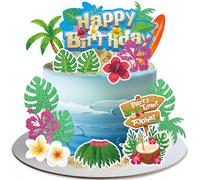 QAMEGX Summer Theme Cake Toppers- Hawaiian Cake Decorations for Boys Girls with Tree, Flower, Aloha Jungle Theme Birthday Cake Decoration for Girl 1st 2nd 3rd Baby Shower Blue Party Supplies