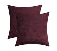 Qanatmz Burgundy Cozy Soft Throw Pillow Covers, Decorative Chenille Square Couch Cushion Cases for Sofa Living Room Decor, Set of 2, 16 x 16 Inches