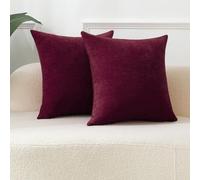 Qanatmz Burgundy Cozy Soft Throw Pillow Covers, Decorative Chenille Square Couch Cushion Cases for Sofa Living Room Decor, Set of 2, 16 x 16 Inches