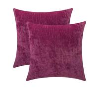Qanatmz Fuchsia Pink Soft Throw Pillow Covers Decorative Chenille Square Couch Cushion Cases for Livingroom Sofa Decor, Set of 2,18 x 18 Inches