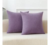 Qanatmz Lavender Cozy Soft Throw Pillow Covers, Light Purple Decorative Chenille Square Couch Cushion Cases for Sofa Living Room Decor, Set of 2, 16 x 16 Inches