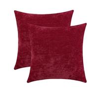 Qanatmz Wine Red Cozy Soft Throw Pillow Covers, Burgundy Decorative Chenille Square Couch Cushion Cases for Sofa Living Room Decor, Set of 2, 20 x 20 Inches