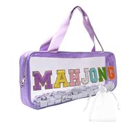 QANIUOS Empty Mahjong Tile Bag, Clear Purple Mahjong Case with Zipper for American, Waterproof Mah Jong Tile Bag for Mah Jong Lover Gifts, 21 x 9.4X 3.5 Inches(Case Only)