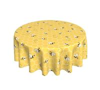 QANOK Bee Kind Yellow Tablecloth Round 60×60 Inch, Spring Summer Honeycomb Themed Tablecloth Washable Table Cover for Party Picnic Dinner Decor