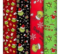 QANPE 12 Sheets Folded Christmas Wrapping Paper Funny Cartoon Red Green Xmas Holiday Wrapping Paper Merry Christmas Art Paper for DIY Birthday New Year Gift Packing Decor, 19.7 x 27.6