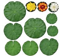 Qanye 15 Pieces Water Lily Leaves, Floating Pond Decor Water Lily, Water Lily Pads Ornaments, Artificial Water Lotus Leaves, 12 Lotus Leaf and 3 Lotus, for Pond, Aquarium, Garden Swimming Pool