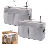 Qanye 2 Pieces Bedside Pocket Storage Bag, Bed Caddy Hanging Organizer, Bedside Hanging Storage Basket, Bed Pockets Baskets, for Office, Kitchen, Bedroom (Grey)