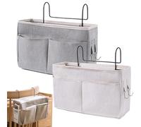 Qanye 2 Pieces Bedside Pocket Storage Bag, Bed Caddy Hanging Organizer, Bedside Hanging Storage Basket, Bed Pockets Baskets, for Office, Kitchen, Bedroom (Grey, White)