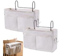 Qanye 2 Pieces Bedside Pocket Storage Bag, Bed Caddy Hanging Organizer, Bedside Hanging Storage Basket, Bed Pockets Baskets, for Office, Kitchen, Bedroom (White)