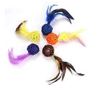 QANYEGN 5 pcs Cat Feather Tassel Toys Balls, Interactive Rattan Ball Toys, Cat Toys Ball for Playing Training Chasing and Exercise