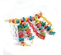 QANYEGN Parrots Toy, Colorful Wood Parrots Hanging Swing Scratcher Perch, Parrots Swing Toy Rainbow Bridge for Cockatiel
