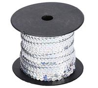 QANYEGN Silver Sequins Roll, 6mm Round Sequins String, 100 Yards Flat Sequin Trim for Embellishment Sewing Arts Crafts