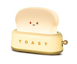 QANYI Small Table Lamp, Cute Toast Bread LED Bedroom Nightstand Light with Timer and Rechargeable, Cool Birthday Gift for Baby Kids Children Girls Boys, Yellow, 5.28*2.13*3.86