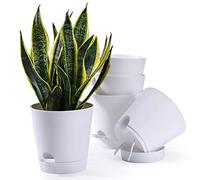 Qaobo Plant Pots 5 PCS 7 inch Self Watering Planters High Drainage Flowers Pot for Indoor Outdoor Plants with Reservoir Tray and Watering Lip Gardening Planter Garden Flower Pots, White