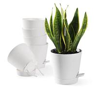 Qaobo Plant Pots 6 PCS 5 inch Self Watering Planters High Drainage Flowers Pot for Indoor Outdoor Plants with Reservoir Tray and Watering Lip Gardening Planter Garden Flower Pots, White
