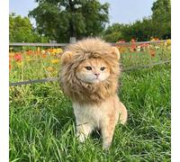 Qaoliffa Lion Mane Wig for Cats - Adjustable, Washable, Brown Lion Mane Wig for Cat Costume (Medium)