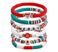 Qaonsciug Colorful Letters Beaded Wrist Chain Star/Snowman/Chriatmas Tree Pendant Bangles 6/7Pcs Clay Stretch Sets Decor Soft Clay Handchain