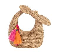 Qaonsciug Stylish Bows Straw Evening Bag Vacation Handbag Essential For Travel Prom Occasion And Casual Daily Use Trendy Straw Handbag For Casual Outfits