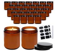 QAPPDA 8oz Amber Candle Jars Set of 30,Round Glass Jars with Black Lids,Empty 250ml Glass Candle Making Jars Bulk Thick Small Food Storage Jars for Spice,Candy,Powder
