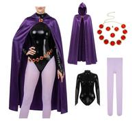 QAQ-COSPLAY Raven Costume for Women, Adults TeenTitans Raven Jumpsuit with Purple Cape, Belt