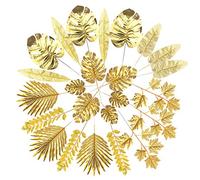 QAQGEAR 24Pcs Artificial Leaves Gold 8 Kinds Palm Leaves Golden Tropical Plants Palm Leaves Faux Leaves for Wedding Birthday Theme Party Home DIY Decorations Supplies 1