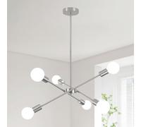 QAREHL Chandeliers Ceiling Light, 6 Lights Nickel Sputnik Ceiling Lights Height Adjustable Pendant Lights, Mid Century Light Fittings Ceilings for Dining Room, Bedroom, E27 Socket Living Room Lights