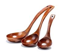 Qarmijaer 3-Piece Modern Wooden Ladle Spoon Set: Non-Stick, Long Handle, Easy to Clean