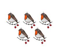 Qarmijaer 5X Hanging Multicolor Birds on Wire High Stained Acrylic Window Panel Home Room Decor -Sitting