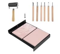 Qarmijaer Block Printing Kit Include 1 Carving Table of Approximately 9 x 7 x 1 inch, 2 Rubbers of Approximately 3.8 x 5.9 x 0.3 inches, 1 Set of 6 Types of Knives, and 1 Easy-to-use Drum
