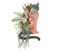 Qarmijaer Spring Cats Wreaths for Front Door, Artificial Spring Summer Cats Door Wreaths with Green Leaf, Farmhouse Wreath Easy to Use 25 X 5 X 40cm