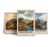 QArtisan Ireland Mountains Art Prints Set of 3, The Sugarloaf, Mount Brandon and MacGillycuddys Reeks Textured Impasto Style Posters, Cork and Kerry Hiking Lodge Wall Decor, Unframed