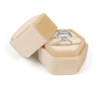 QarulG Velvet Ring Box Hexagon Double Slots Jewelry Ring Vintage for Valentine Gift Proposal Engagement Wedding Holding 2 Rings Case Boxes Ceremony Gifts Holder with Detachable Lid Beige