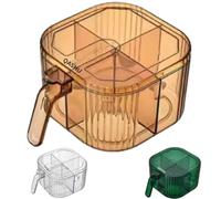 QASHU Spice Jars Luxury Plastic 4 compartment Spice Containers with Spoon Household Seasoning Jars Sugar Storage Organizer (BROWN)