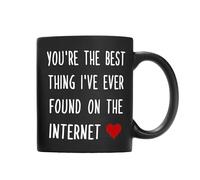 QASHWEY Romantic Gifts for Her Him Coffee Mug, You're The Best Thing I’ve Ever Found on The Internet Black Coffee Cups Ceramic 11oz, Long Distance Relationship Gifts, I Love You Gifts For Him Her