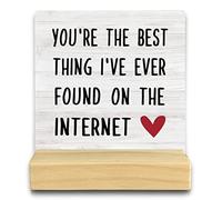 QASHWEY You're the Best Thing I've Found on the Internet Wood Plaque Sign Desk Decor,Valentine's Day Gifts for Couple,Romantic Gifts Wood Plaque Sign Desk Decor with Wooden Stand for Home Office