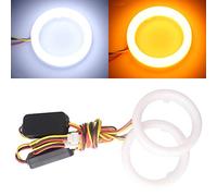 Qasim 1-Pair 70MM White+Amber Switchback 84SMD 4014 LED Car Angel Eyes Halo Ring DRL Fog Light Turn Signal Light Lamp 12V
