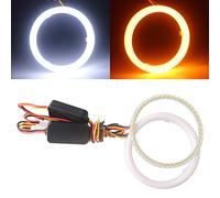 Qasim 1-Pair 80MM White+Amber Switchback 102SMD 4014 LED Halo Ring Angel Eyes Led Lights 12V