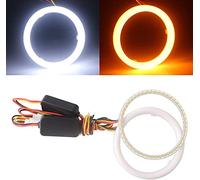 Qasim 1 pair of 95MM LED Angel Eyes Halo Rings White+Amber Switchback for Car Motorcycle Headlight DRL Fog Light 4014 132SMD DC12V