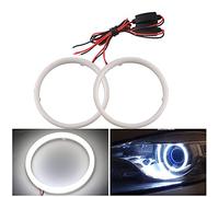 Qasim 100MM 3.94’’ Angel Eyes COB LED Halo Rings White with Cotton Plastic Shell for Car Motorcycle Headlight DRL Fog Light DC9-30V (Pack of 2pcs)