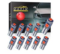 Qasim 10X T5 W3W LED Bulbs Wedge with Twist Lock Socket 74 70 37 17 2721 PC74 PC37 LED Lamps for Car Interior Gauge Cluster Dashboard Instrument Panel Lights (Red)
