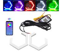 Qasim Hexagon Angel Eyes RGB APP Control Retrofit Car Motorcycle Light Accessories Driving Day Signal Light Decoration White DRL Streamer Amber Turn Signal Light 12V 24V 90MM, 2 Pack