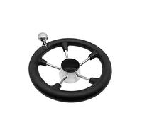 QASULER 11Inches Boat Marine 5 Spoke Steering Wheel With Black Foam Grip And Knob Boat Rudder(11 Inch With Knob)