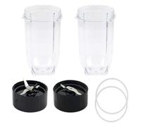 QASULER 16Oz Tall Cups for Magic 250W Blender with Flat Blade with Cross, for MB1001 Replacement Part Blender Blade Lid