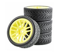 QASULER 4pc Grip Tires Wheel, for HSP, for HPI Racing, 1/10 1:10 On-Road Car RC 9062-8007 Rc Car Tyres(9062Y-8007)