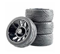 QASULER 4pcs Flame Tires Wheel,for HSP, for HPI Racing, 1/10 1:10 On-Road Car RC Rim06-6084 Rc Car Tyres(Rim06H-6084)