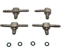 QASULER 4pcs Metal Common Rail oil Injector Leak Off Pipe Return Connectors, for Bosch, 110 UPGRADE UPRATED | 3 T amp; 1 L Plus Rubber O Rings | 3 Way and 2 Way 90 Degree Joints Car Fuel Return Hose