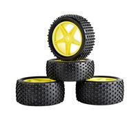 QASULER 4pcs Rubber Tires ABS WheeI 2 Front 2 Behind, for HSP, 1:10 Buggy RC 66010-66030 Rc Car Tyres(Yellow)