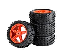 QASULER 4pcs Rubber Tires ABS WheeI 2 Front 2 Behind, for HSP, 1:10 Buggy RC 66010-66030 Rc Car Tyres(Red)